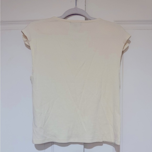 J.Crew Vintage Rib Rosette Tee Shirt Ivory Romantic Stretch Slim Large NWT - Picture 8 of 9